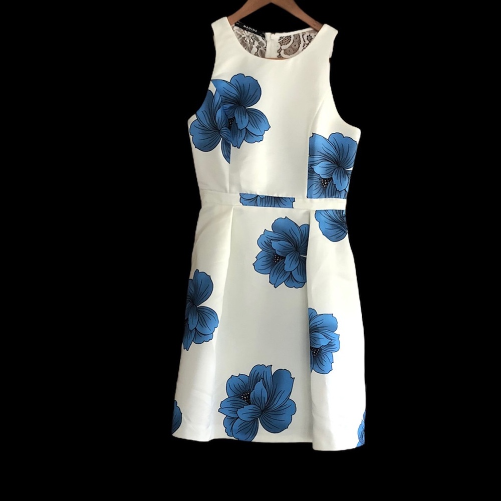 Nadine Milan Italy blue poppy lace back dress XS open back floral print - Picture 3 of 6